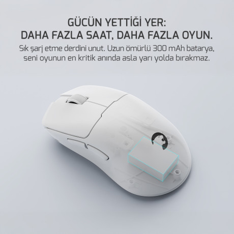 GAMEPOWER RADUS Beyaz 12.000DPI Triple Mode (Kablolu/Bluetooth/2.4G) Gaming Mouse